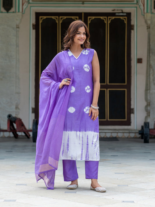 Aspora Lavender Pure Silk Shibori Printed Straight Kurta