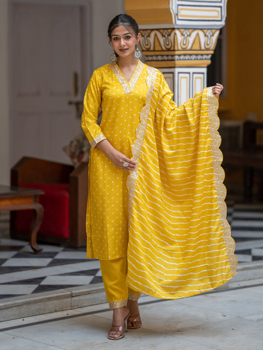Aspora Yellow Art Silk Embroidered Straight Kurta Set