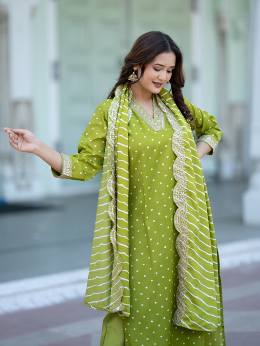 Aspora Parrot Color Embroidered Women's with Trousers & Dupatta