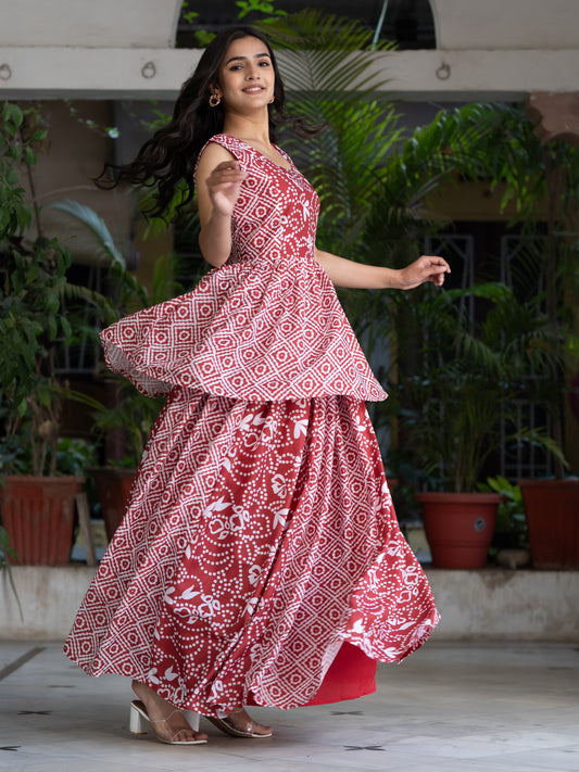 Red Printed Semi-Stitched Lehenga & Unstitched Blouse (LHG-BL-ASL_1-Red)