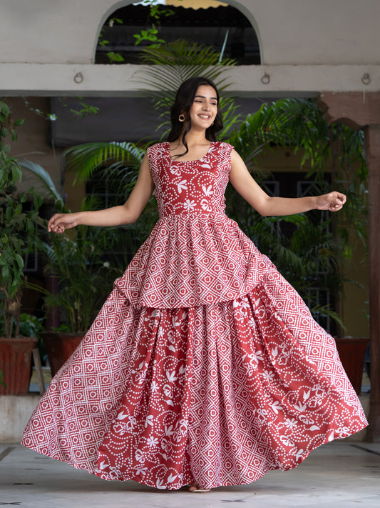 Red Printed Semi-Stitched Lehenga & Unstitched Blouse (LHG-BL-ASL_1-Red)