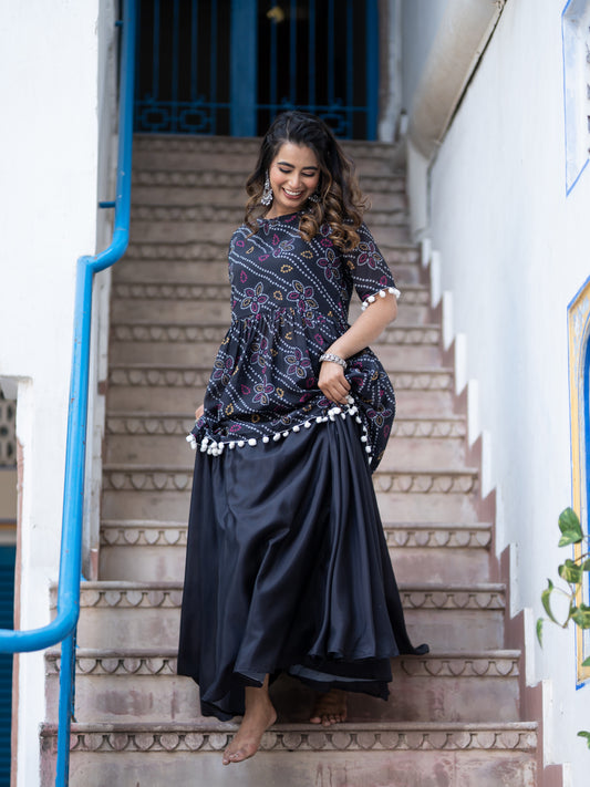 Black Printed Semi-Stitched Lehenga & Unstitched Blouse (LHG-BL-ASL_10-Black)
