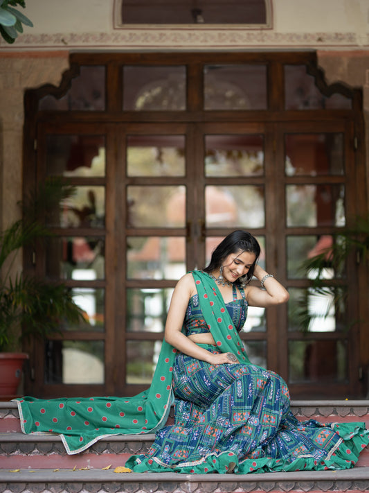 Green Printed Semi-Stitched Lehenga & Unstitched Blouse With Dupatta (LHG-BL-ASL_3-Green)