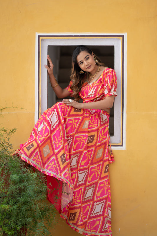 Pink Printed Semi-Stitched Lehenga & Unstitched Blouse (LHG-BL-ASL_5-Pink)