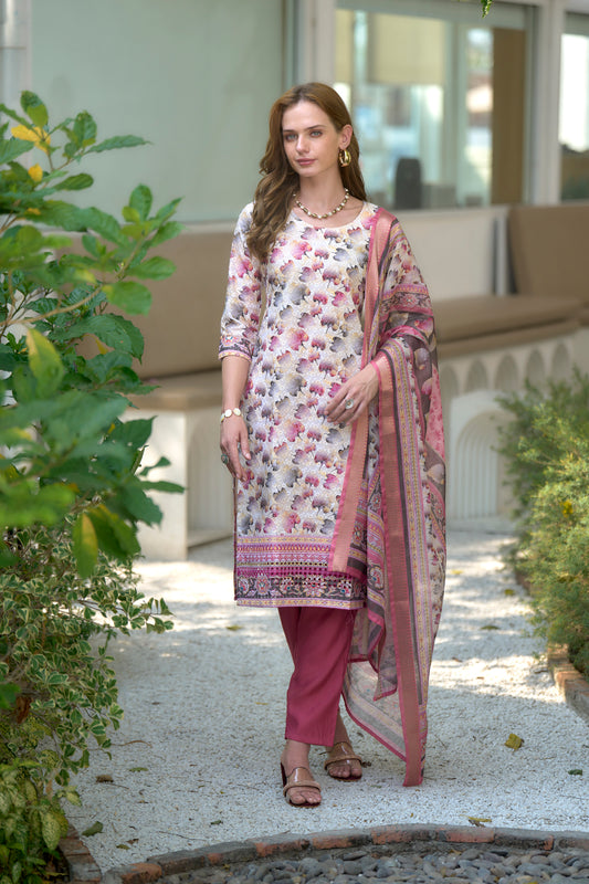 Pinkpatti Cotton Printed Kurta with Trouser & Linen Dupatta