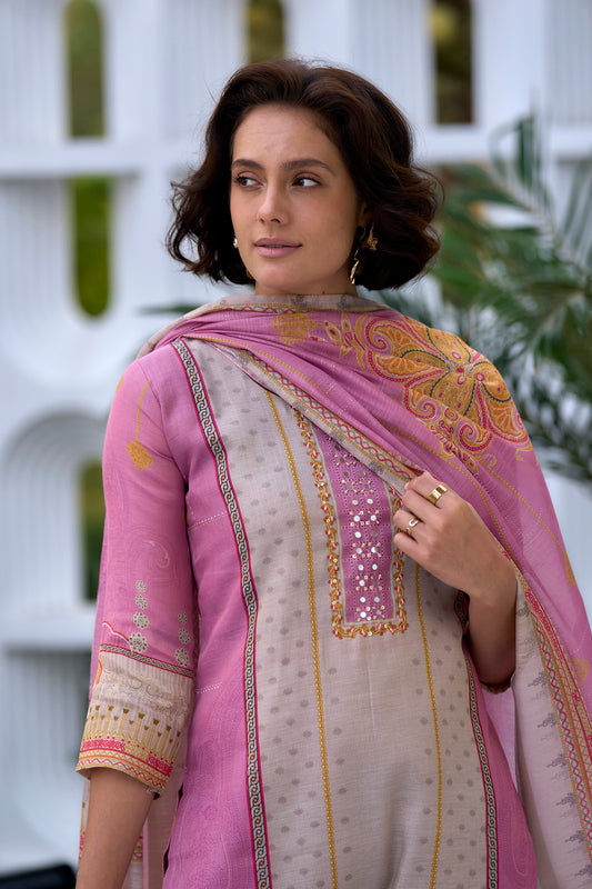 Rosy Mist kurta Printed and Embroidered Kurta Set with Trouser & Printed Dupatta