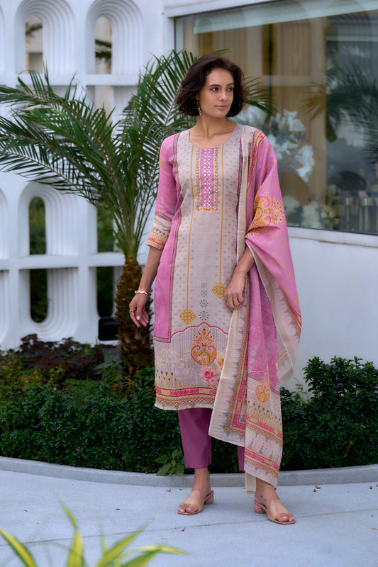Rosy Mist kurta Printed and Embroidered Kurta Set with Trouser & Printed Dupatta