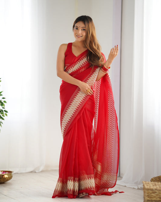 Pure Organza Embellished Zari Border Designer Saree