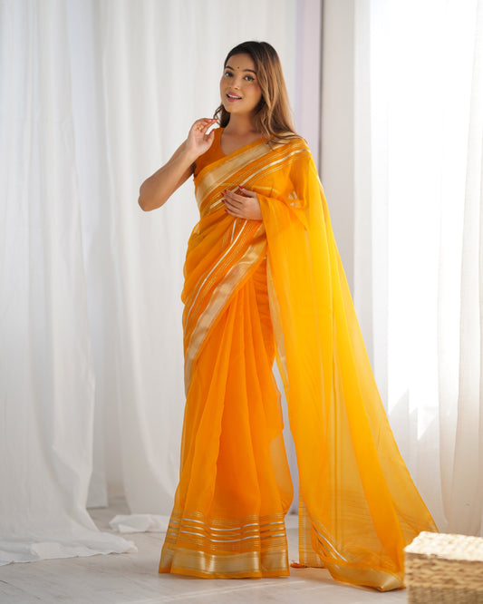 Pure Organza Embellished Zari Border Designer Saree