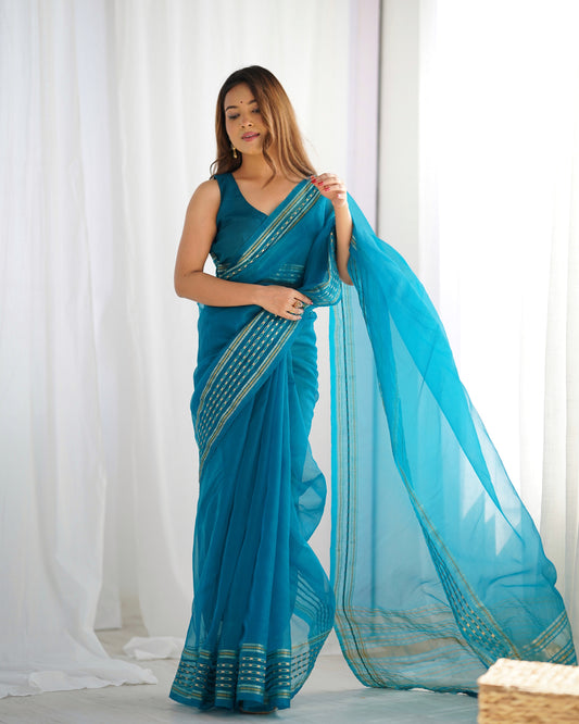 Pure Organza Embellished Zari Border Designer Saree