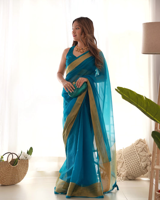 Pure Organza Zari Border Designer Saree