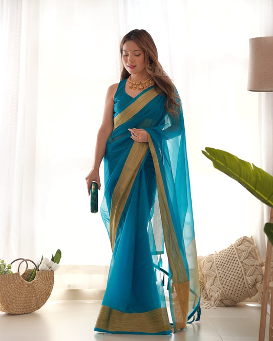 Pure Organza Zari Border Designer Saree