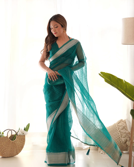 Pure Organza Zari Border Designer Saree