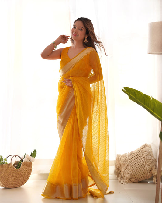 Pure Organza Zari Border Designer Saree