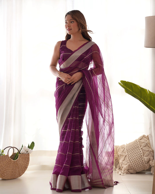 Pure Organza Zari Border Designer Saree