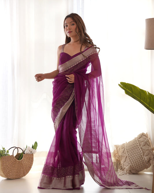 Pure Organza Zari Border Designer Saree