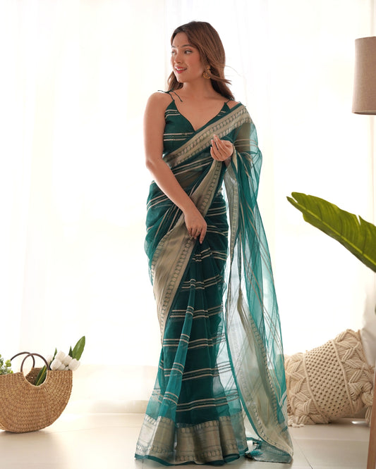 Pure Organza Zari Border Designer Saree