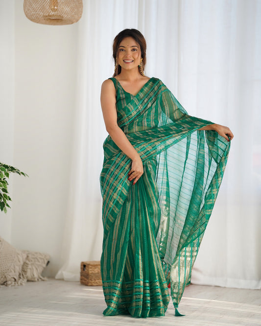 Pure Organza Embellished Zari Border Designer Saree