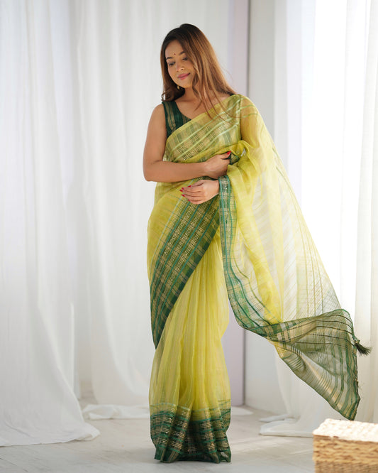 Pure Organza Embellished Zari Border Designer Saree