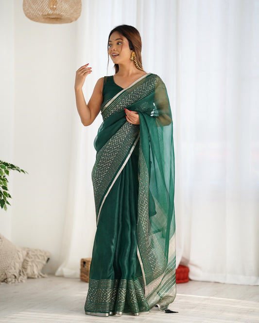 Pure Organza Embellished Zari Border Designer Saree