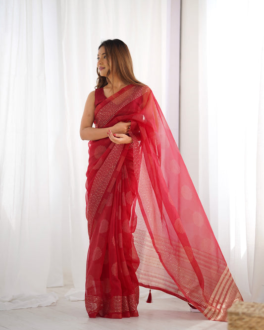 Pure Organza Embellished Zari Border Designer Saree