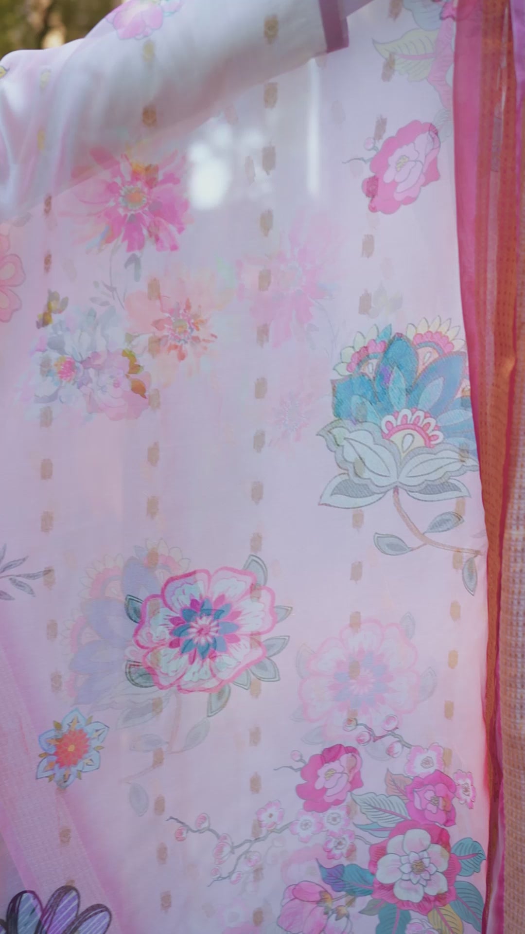 White Embroidered Kurta with Matching Trouser & Floral Organza Dupatta