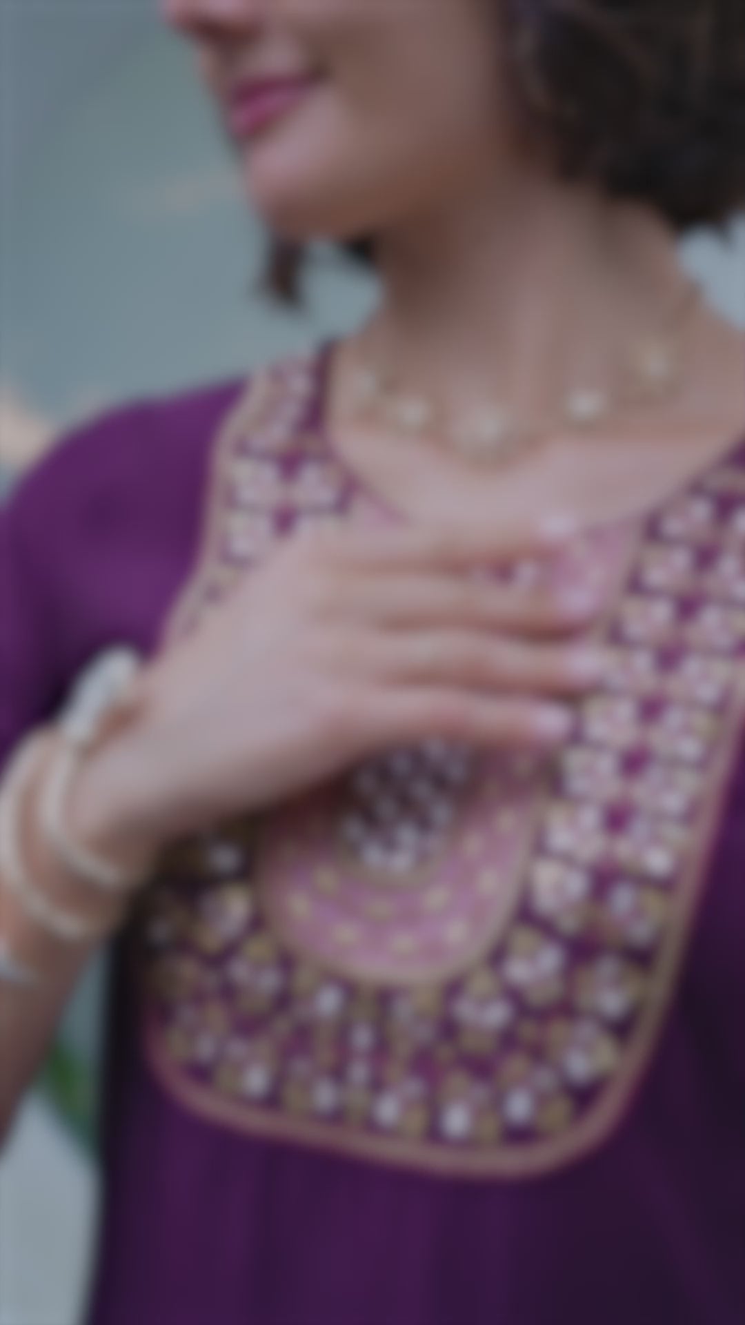 Purple Iris Embroidered Kurta with Matching Trouser & Floral Organza Dupatta
