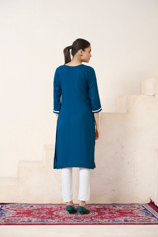 Rama Floral Printed Round shape Neck Straight Kurti
