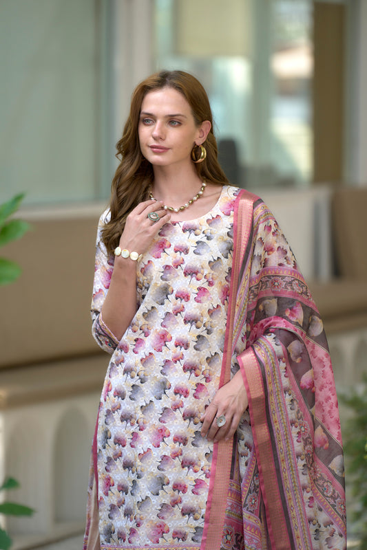 Pinkpatti Cotton Printed Kurta with Trouser & Linen Dupatta