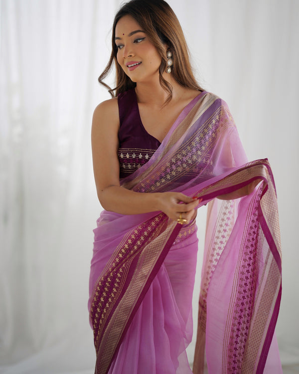 Pure Organza Embellished Zari Border Designer Saree