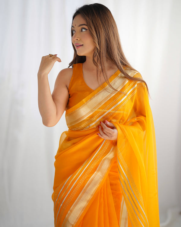 Pure Organza Embellished Zari Border Designer Saree