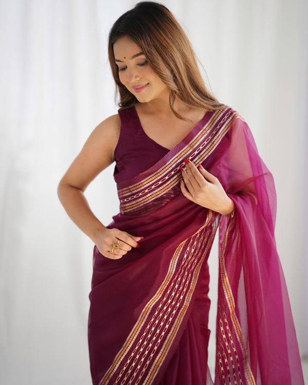 Pure Organza Embellished Zari Border Designer Saree