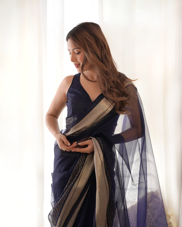 Pure Organza Zari Border Designer Saree