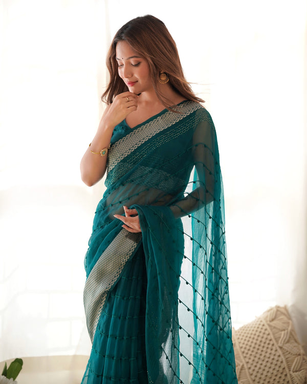 Pure Organza Zari Border Designer Saree