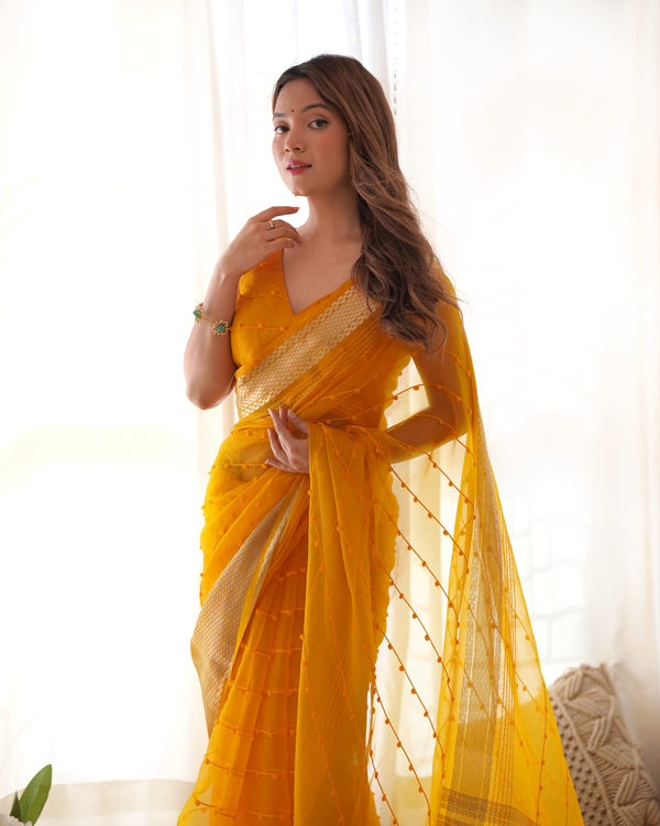 Pure Organza Zari Border Designer Saree