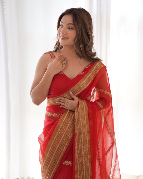 Pure Organza Zari Border Designer Saree