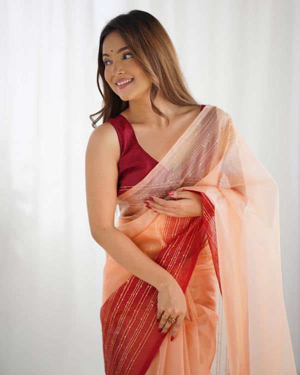 Pure Organza Embellished Zari Border Designer Saree