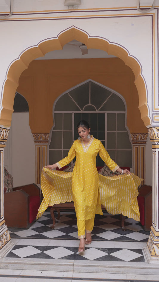 Aspora Yellow Art Silk Embroidered Straight Kurta Set