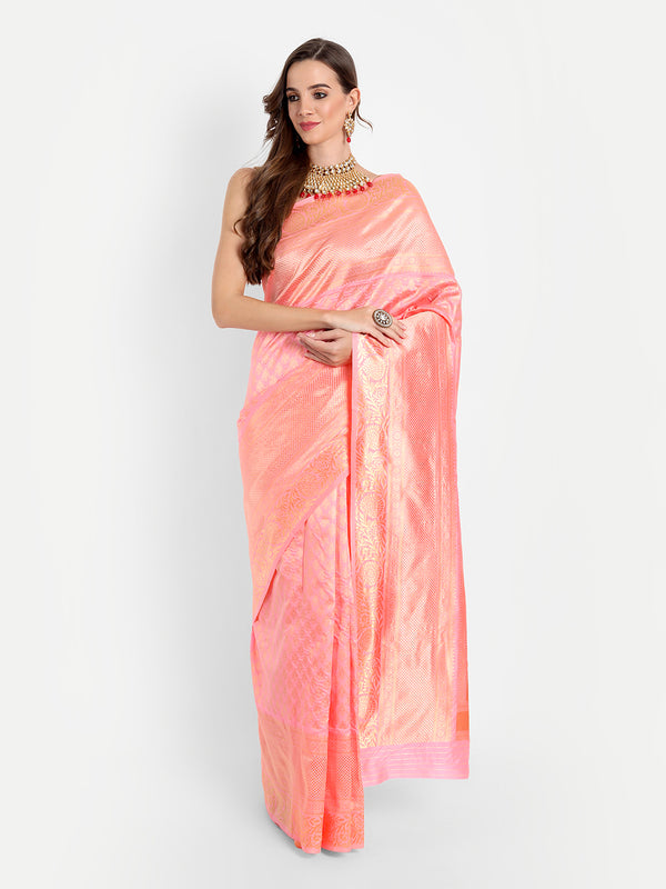 Aspora Women's Banarasi Art Silk with Blouse Piece (Wedding Saree D146_Pink)