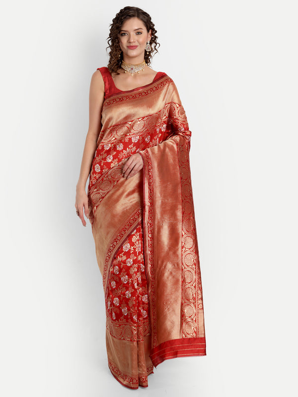 Aspora Women's Banarasi Art Silk with Blouse Piece (Wedding Saree D178_Red)