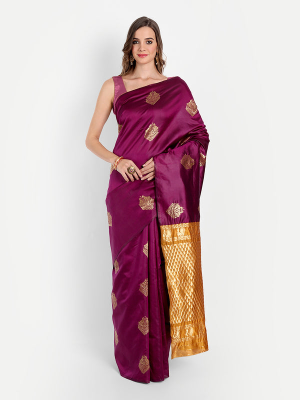 Aspora Women's Banarasi Art Silk with Blouse Piece (Wedding Saree D224_Wine)