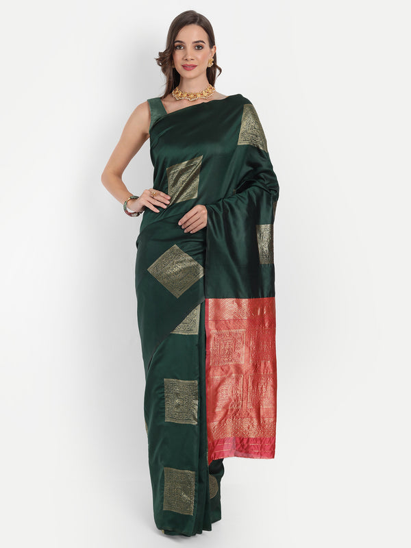 Aspora Women's Banarasi Art Silk with Blouse Piece (Wedding Saree D165_Green Red)