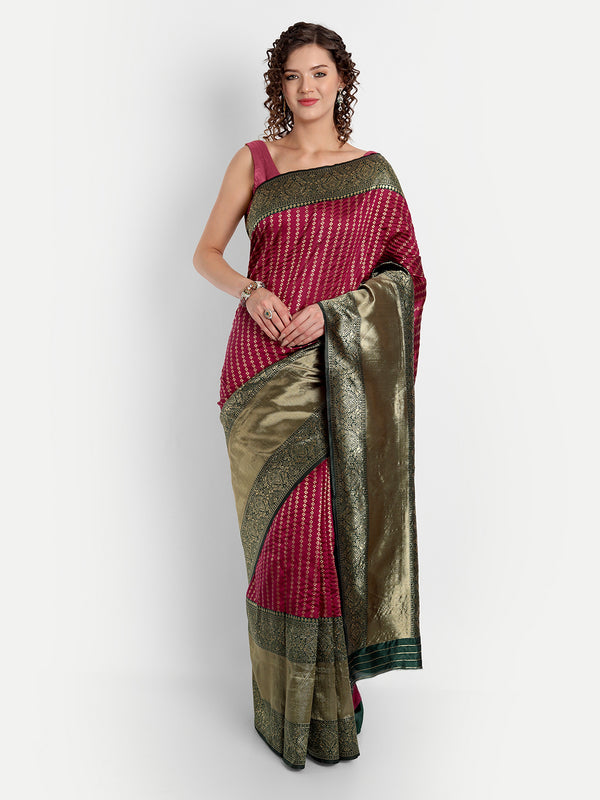 Aspora Women's Banarasi Art Silk with Blouse Piece (Wedding Saree D222_Red Green)