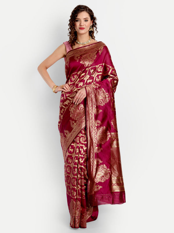 Aspora Women's Banarasi Art Silk with Blouse Piece (Wedding Saree D233_Maroon)