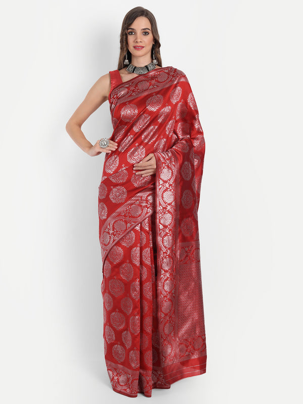 Aspora Women's Banarasi Art Silk with Blouse Piece (Wedding Saree D187_Red)