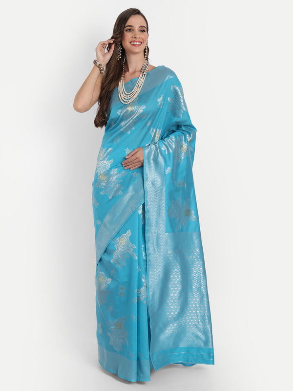 Aspora Women's Banarasi Art Silk with Blouse Piece (Wedding Saree D193_Sky)