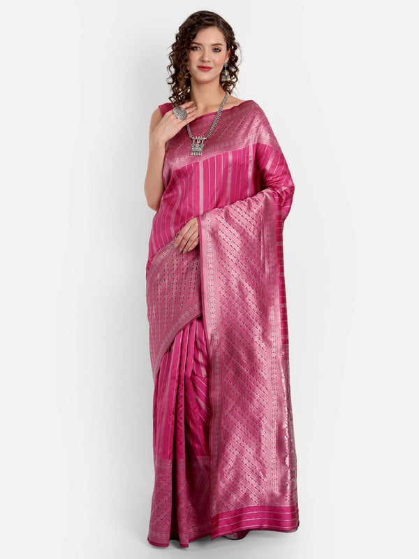 Aspora Women's Banarasi Art Silk with Blouse Piece (Wedding Saree D249_Rani Pink)