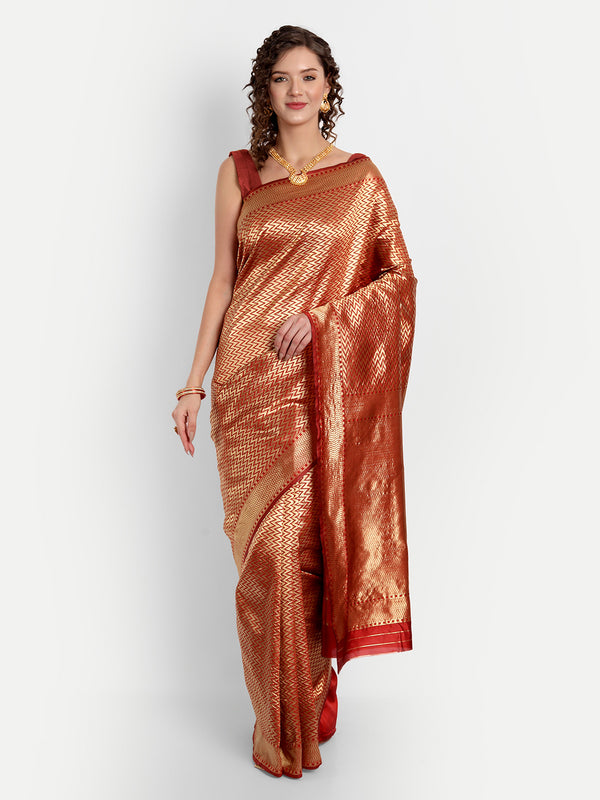 Aspora Women's Banarasi Art Silk with Blouse Piece (Wedding Saree D160_Red Gold)