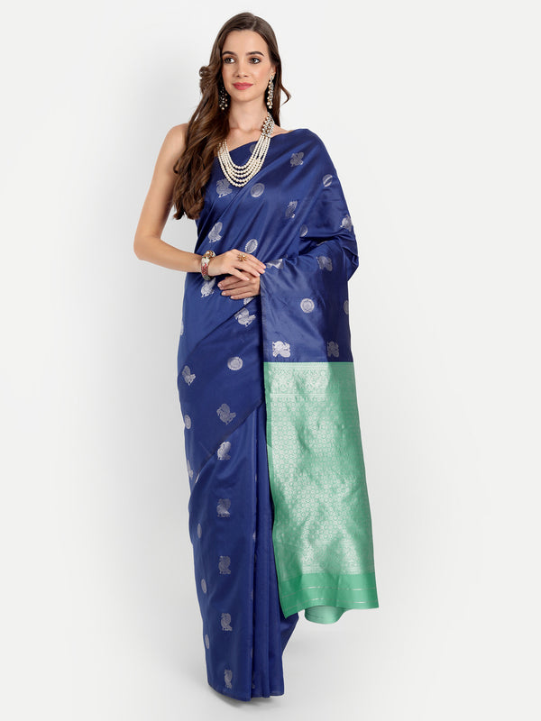 Aspora Women's Banarasi Art Silk with Blouse Piece (Wedding Saree D167_Blue Green)