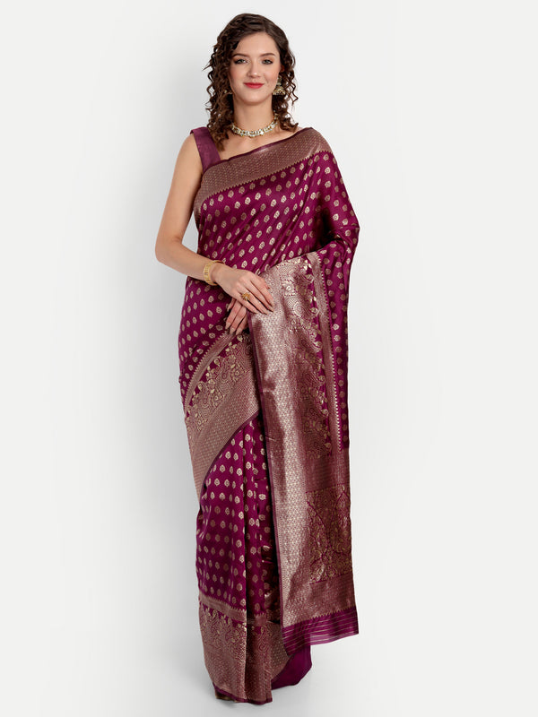 Aspora Women's Banarasi Art Silk with Blouse Piece (Wedding Saree D209_Wine)